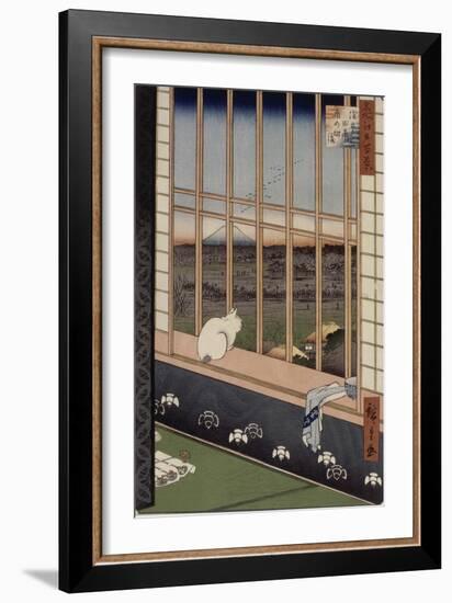 Le sanctuaire de Yushima Tenjin depuis le sommet de la colline-Ando Hiroshige-Framed Giclee Print