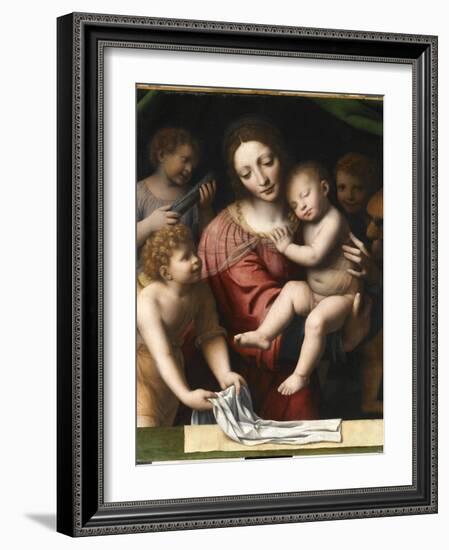 Le Sommeil de l'Enfant Jésus, ou la Vierge tenant l'Enfant Jésus endormi, a-Bernardino Luini-Framed Giclee Print