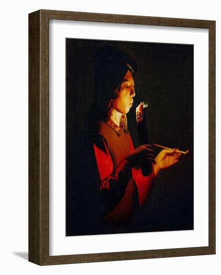 Le souffleur a la pipe-Boy blowingon a Firebrand, 1645-Georges de La Tour-Framed Giclee Print