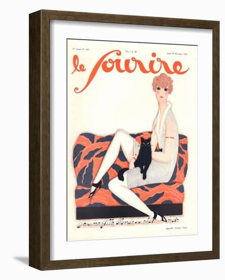 Le Sourire, Glamour Art Deco Pets Cats Womens Magazine, France, 1928-null-Framed Giclee Print