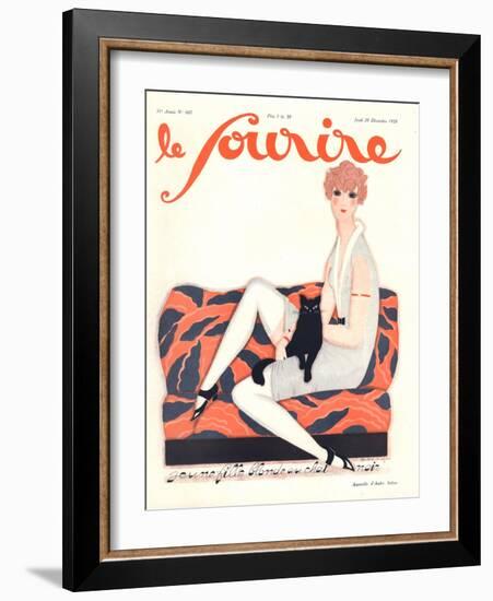 Le Sourire, Glamour Art Deco Pets Cats Womens Magazine, France, 1928-null-Framed Giclee Print