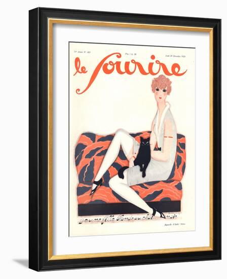 Le Sourire, Glamour Art Deco Pets Cats Womens Magazine, France, 1928-null-Framed Giclee Print