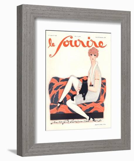 Le Sourire, Glamour Art Deco Pets Cats Womens Magazine, France, 1928-null-Framed Giclee Print