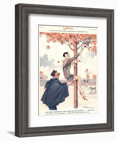 Le Sourire, Glamour Erotica Police Climbing Trees Magazine, France, 1920-null-Framed Giclee Print