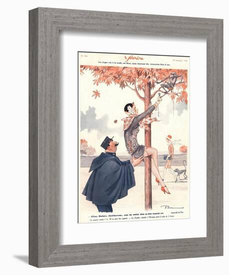 Le Sourire, Glamour Erotica Police Climbing Trees Magazine, France, 1920-null-Framed Giclee Print