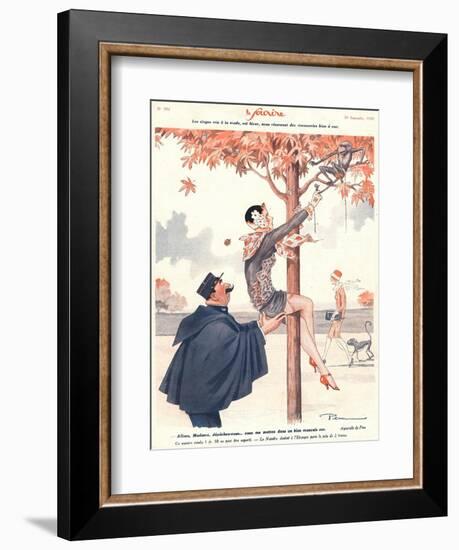 Le Sourire, Glamour Erotica Police Climbing Trees Magazine, France, 1920-null-Framed Giclee Print