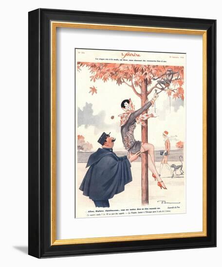 Le Sourire, Glamour Erotica Police Climbing Trees Magazine, France, 1920-null-Framed Giclee Print