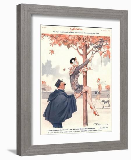 Le Sourire, Glamour Erotica Police Climbing Trees Magazine, France, 1920-null-Framed Giclee Print