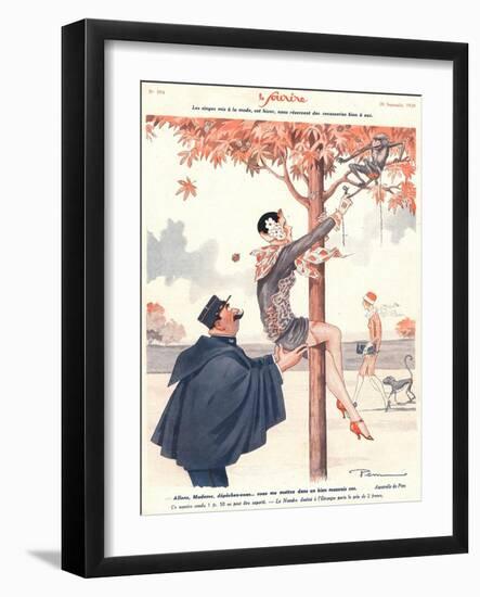 Le Sourire, Glamour Erotica Police Climbing Trees Magazine, France, 1920-null-Framed Giclee Print