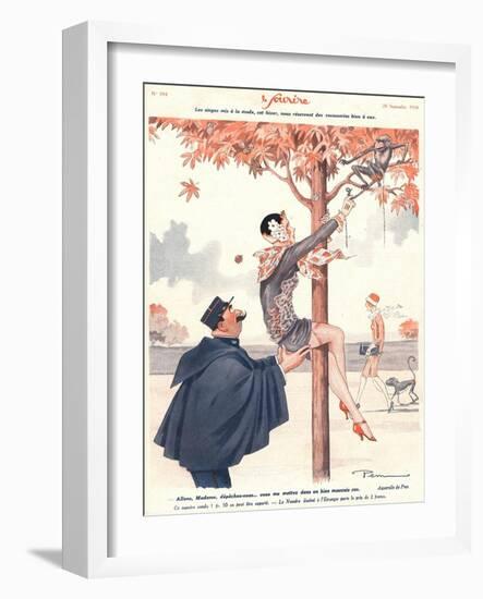 Le Sourire, Glamour Erotica Police Climbing Trees Magazine, France, 1920-null-Framed Giclee Print