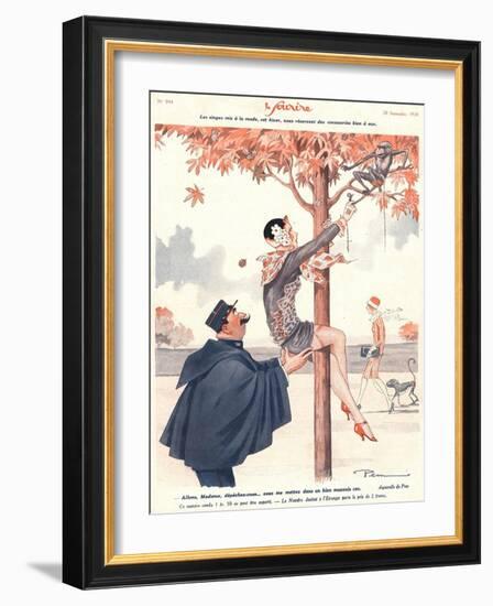 Le Sourire, Glamour Erotica Police Climbing Trees Magazine, France, 1920-null-Framed Giclee Print