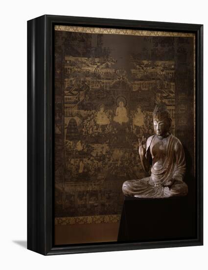 Le Taima Mandala (à l'arrière plan) ; L'Amida Nyorai (au premier plan)-null-Framed Premier Image Canvas