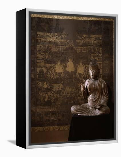 Le Taima Mandala (à l'arrière plan) ; L'Amida Nyorai (au premier plan)-null-Framed Premier Image Canvas