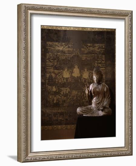 Le Taima Mandala (à l'arrière plan) ; L'Amida Nyorai (au premier plan)-null-Framed Giclee Print