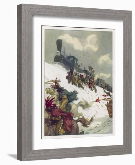 Le Tour du Monde En 80 Jours, The Travellers' Train is Attacked by Sioux-Auguste Leroux-Framed Art Print