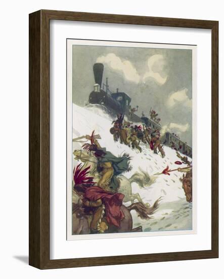 Le Tour du Monde En 80 Jours, The Travellers' Train is Attacked by Sioux-Auguste Leroux-Framed Art Print