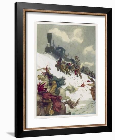 Le Tour du Monde En 80 Jours, The Travellers' Train is Attacked by Sioux-Auguste Leroux-Framed Art Print