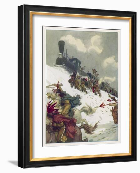 Le Tour du Monde En 80 Jours, The Travellers' Train is Attacked by Sioux-Auguste Leroux-Framed Art Print