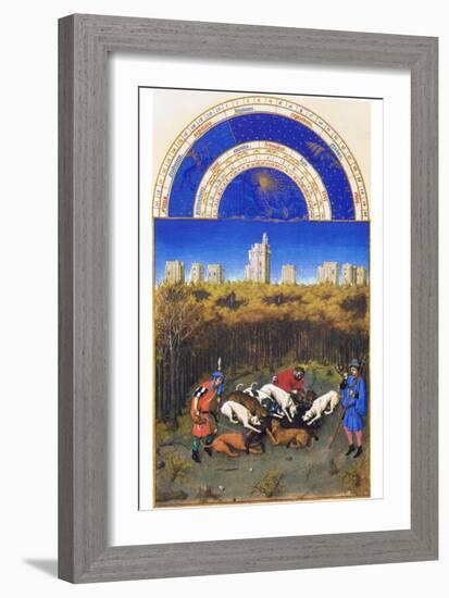 Le Tres Riches Heures Du Duc De Berry - December-Paul Herman & Jean Limbourg-Framed Art Print