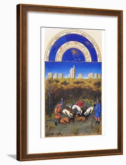 Le Tres Riches Heures Du Duc De Berry - December-Paul Herman & Jean Limbourg-Framed Art Print