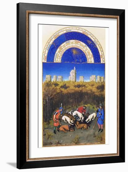 Le Tres Riches Heures Du Duc De Berry - December-Paul Herman & Jean Limbourg-Framed Art Print