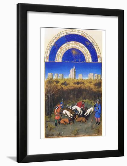 Le Tres Riches Heures Du Duc De Berry - December-Paul Herman & Jean Limbourg-Framed Art Print