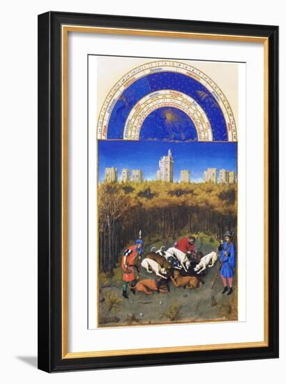 Le Tres Riches Heures Du Duc De Berry - December-Paul Herman & Jean Limbourg-Framed Art Print