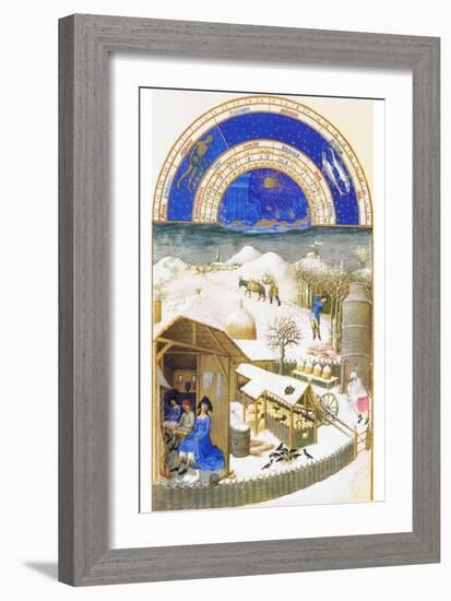 Le Tres Riches Heures Du Duc De Berry - February-Paul Herman & Jean Limbourg-Framed Art Print