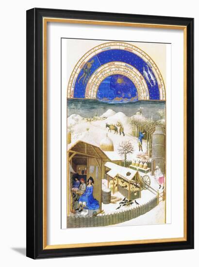 Le Tres Riches Heures Du Duc De Berry - February-Paul Herman & Jean Limbourg-Framed Art Print