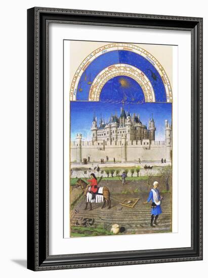 Le Tres Riches Heures Du Duc De Berry - October-Paul Herman & Jean Limbourg-Framed Art Print