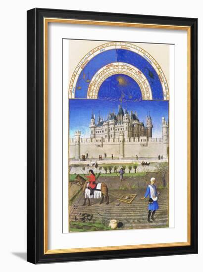 Le Tres Riches Heures Du Duc De Berry - October-Paul Herman & Jean Limbourg-Framed Art Print