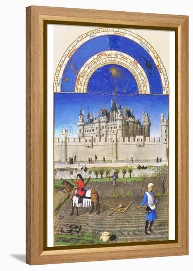 Le Tres Riches Heures Du Duc De Berry - October-Paul Herman & Jean Limbourg-Framed Stretched Canvas