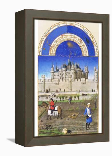 Le Tres Riches Heures Du Duc De Berry - October-Paul Herman & Jean Limbourg-Framed Stretched Canvas