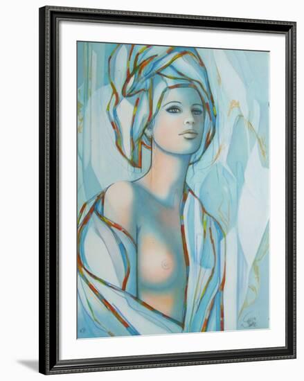 Le turban bleu-Jean-Baptiste Valadie-Framed Premium Edition