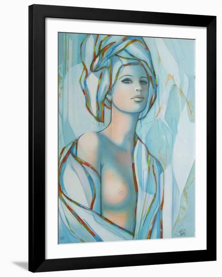 Le turban bleu-Jean-Baptiste Valadie-Framed Premium Edition