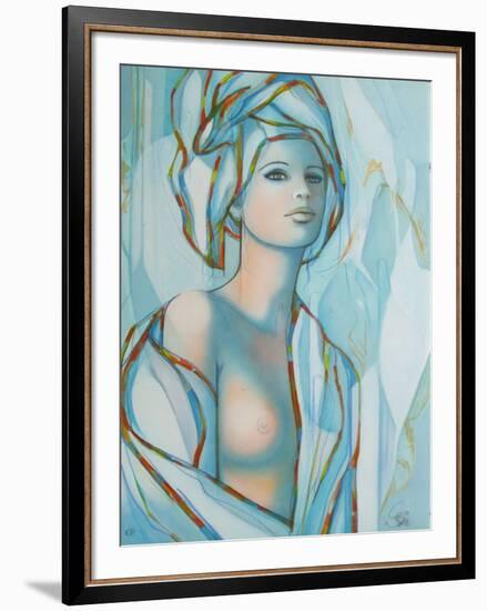 Le turban bleu-Jean-Baptiste Valadie-Framed Premium Edition