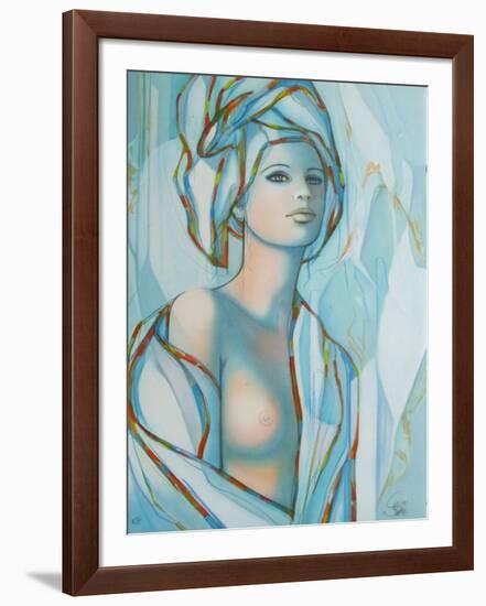 Le turban bleu-Jean-Baptiste Valadie-Framed Premium Edition