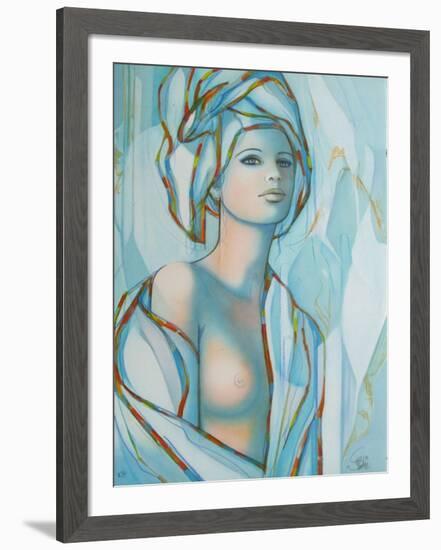 Le turban bleu-Jean-Baptiste Valadie-Framed Premium Edition