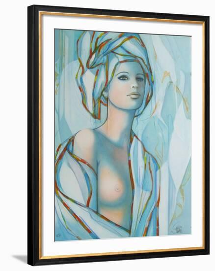 Le turban bleu-Jean-Baptiste Valadie-Framed Premium Edition