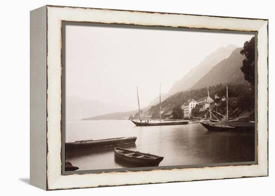 Le village de Saint-Gingolphe au bord du lac où sont ancrées barques et voiliers-Alexandre-Gustave Eiffel-Framed Premier Image Canvas