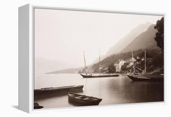 Le village de Saint-Gingolphe au bord du lac où sont ancrées barques et voiliers-Alexandre-Gustave Eiffel-Framed Premier Image Canvas