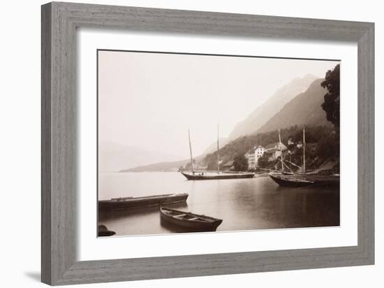 Le village de Saint-Gingolphe au bord du lac où sont ancrées barques et voiliers-Alexandre-Gustave Eiffel-Framed Giclee Print