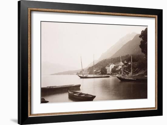 Le village de Saint-Gingolphe au bord du lac où sont ancrées barques et voiliers-Alexandre-Gustave Eiffel-Framed Giclee Print