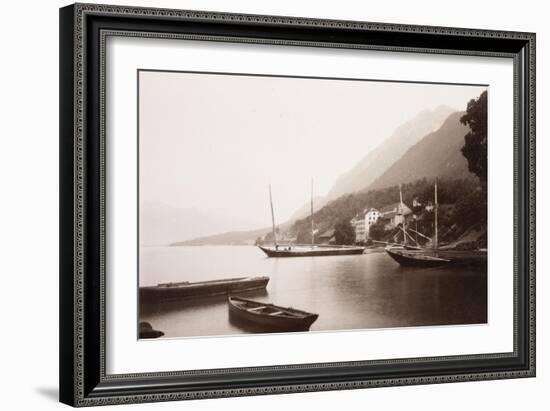 Le village de Saint-Gingolphe au bord du lac où sont ancrées barques et voiliers-Alexandre-Gustave Eiffel-Framed Giclee Print