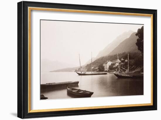 Le village de Saint-Gingolphe au bord du lac où sont ancrées barques et voiliers-Alexandre-Gustave Eiffel-Framed Giclee Print