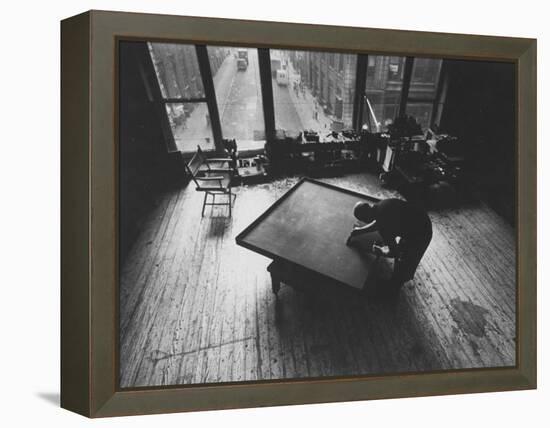 Leader of Minimal Art Movement Ad Reinhardt Working on One of His 'Black' Paintings-John Loengard-Framed Premier Image Canvas