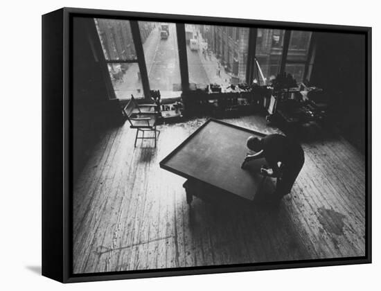 Leader of Minimal Art Movement Ad Reinhardt Working on One of His 'Black' Paintings-John Loengard-Framed Premier Image Canvas