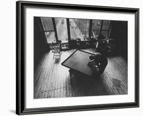 Leader of Minimal Art Movement Ad Reinhardt Working on One of His 'Black' Paintings-John Loengard-Framed Premium Photographic Print