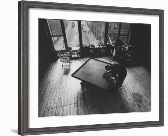 Leader of Minimal Art Movement Ad Reinhardt Working on One of His 'Black' Paintings-John Loengard-Framed Premium Photographic Print