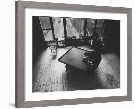 Leader of Minimal Art Movement Ad Reinhardt Working on One of His 'Black' Paintings-John Loengard-Framed Premium Photographic Print